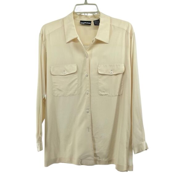 Diane Gilman Petite Women’s Cream 100% Silk Button Front Blouse Small Washable - Picture 14 of 14